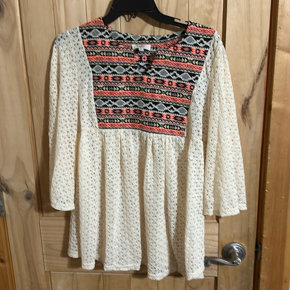 Hayden Wild and Wonderful Top White Crochet Blouse Semi Sheer